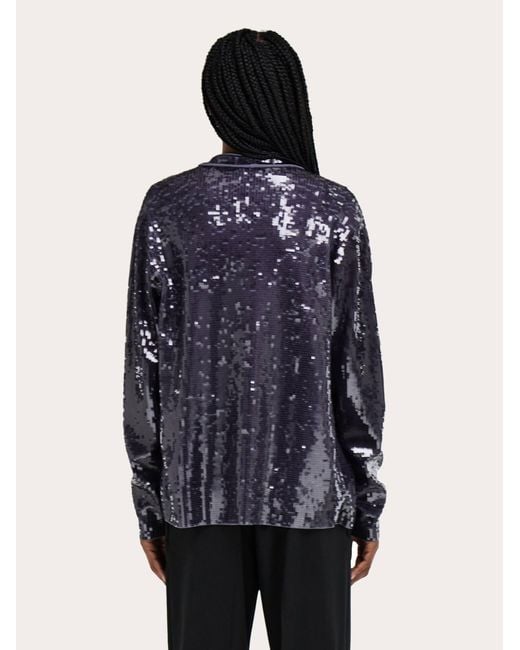 Ferragamo Blue Sequin Embellished Jacket
