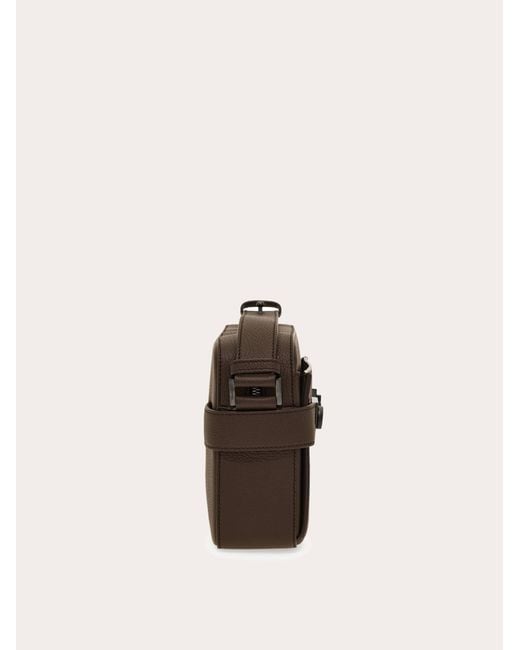 Ferragamo Brown East-West Crossbody Bag With Hug Buckle for men