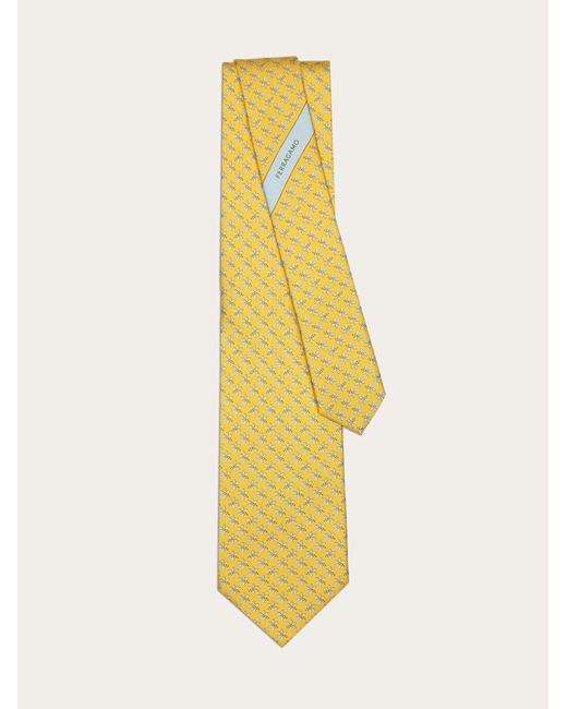 Ferragamo Yellow Bee Print Silk Tie for men