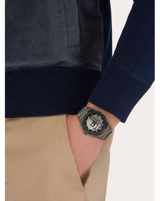 Ferragamo Black Edge Skeleton Watch for men