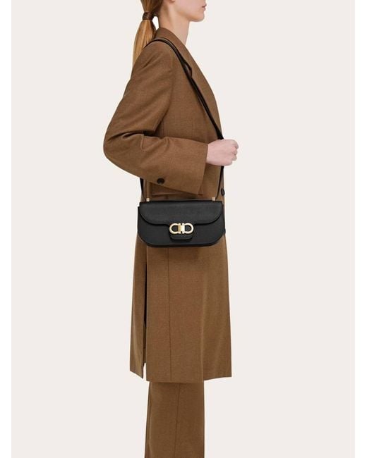 Ferragamo Black Double Gancini East-West Crossbody Bag