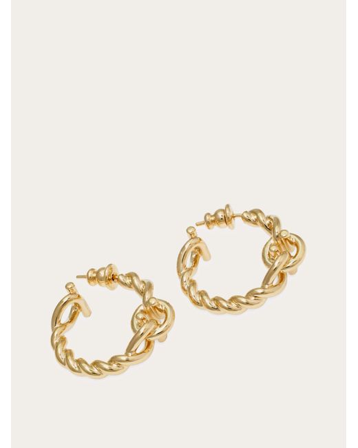 Ferragamo Natural Twisted Chain Gancini Hoop Earrings (S)