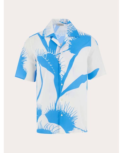 Ferragamo Blue Venus Print Bowling Shirt for men