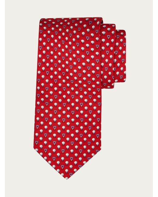 Ferragamo Red Silk Tie With Golf And Gancini for men