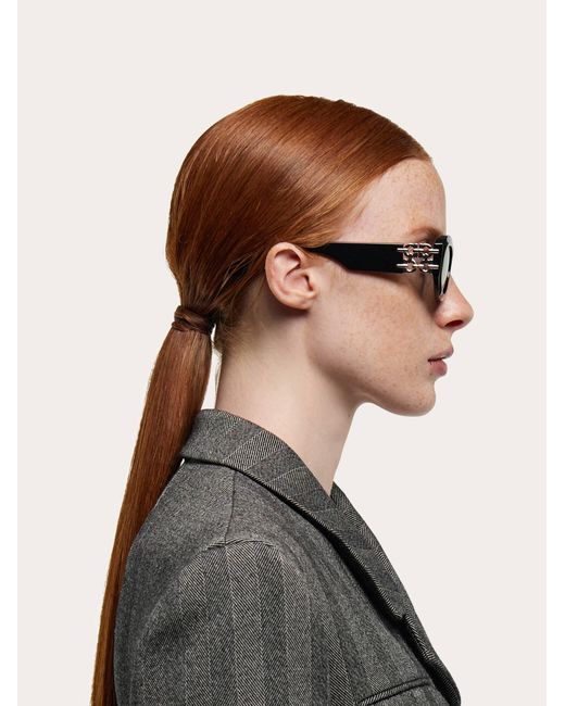 Ferragamo Black Oval Frame Sunglasses