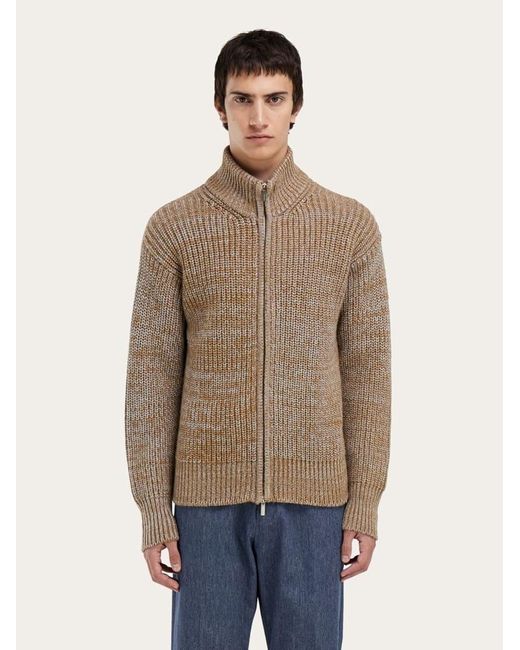 Ferragamo Brown High Neck Cardigan for men