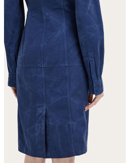 Ferragamo Blue Washed Gabardine Dress