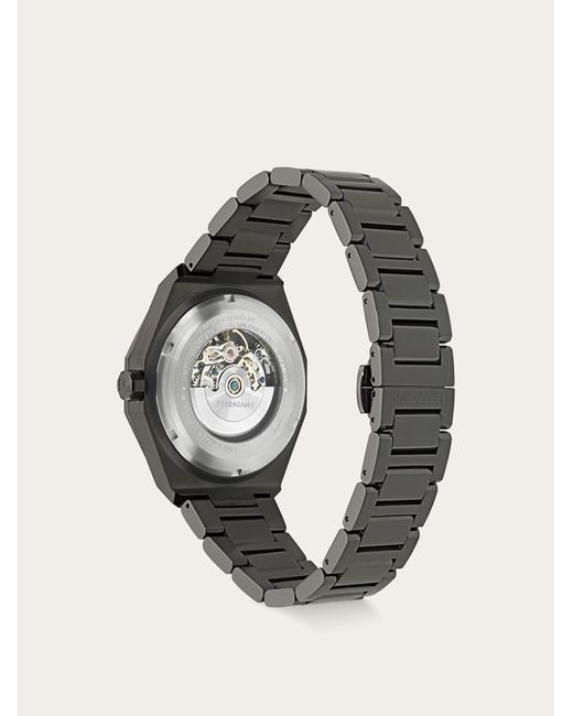 Ferragamo Black Edge Skeleton Watch for men