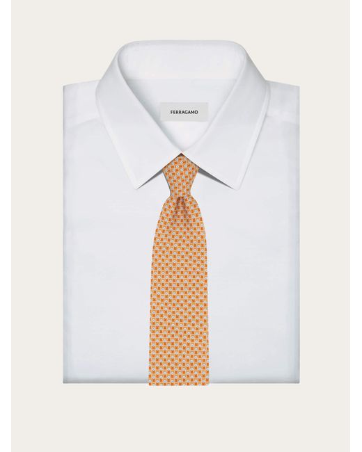 Ferragamo White Tournament Print Silk Tie for men
