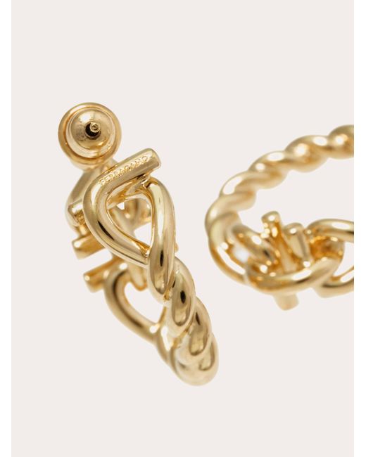 Ferragamo Natural Twisted Chain Gancini Hoop Earrings (S)