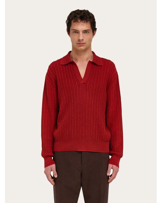 Ferragamo Red Knitted Polo Top for men