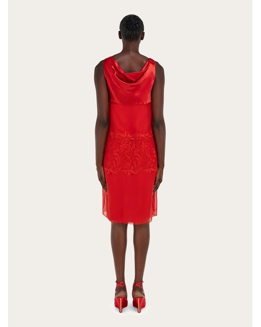 Ferragamo Red Silk Dress With Drape Detail