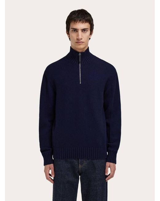 Ferragamo Blue High Neck Cashmere Pullover for men