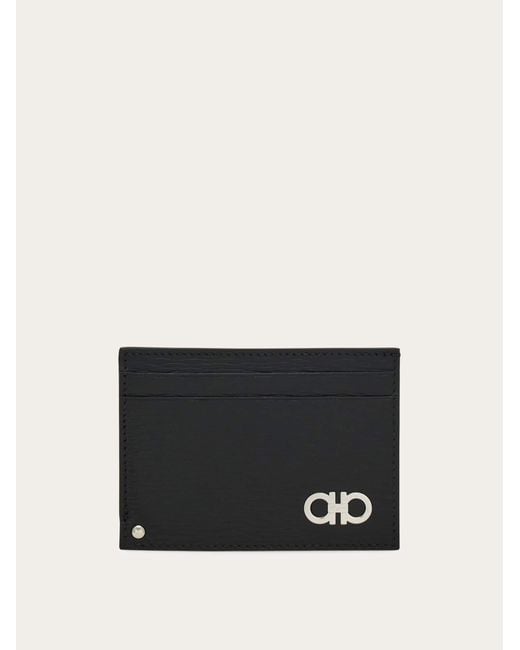 Ferragamo Black Textured Leather Card Case for men