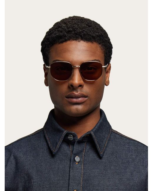 Ferragamo Natural Rectangular Frame Sunglasses for men