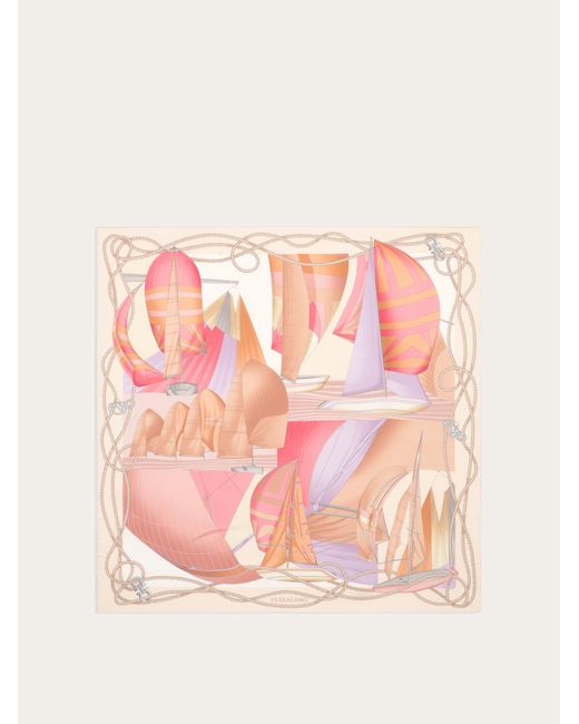 Ferragamo Pink Sailing Print Silk Foulard