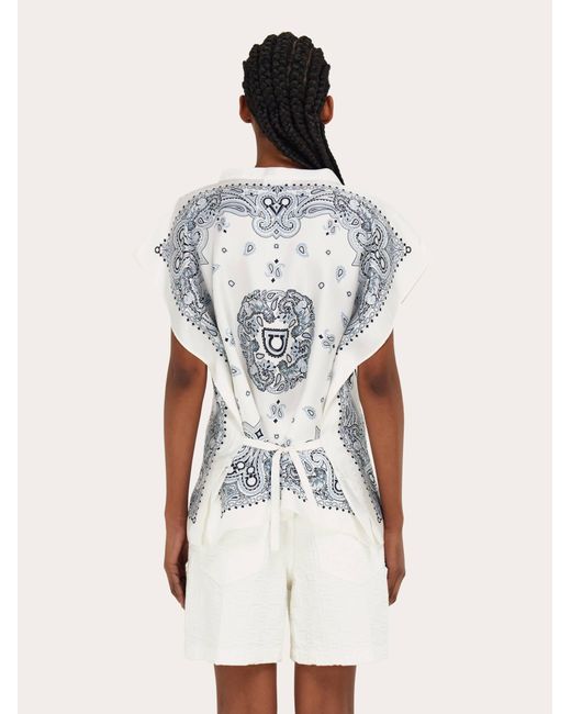 Ferragamo Blue Arabesque Print Poncho