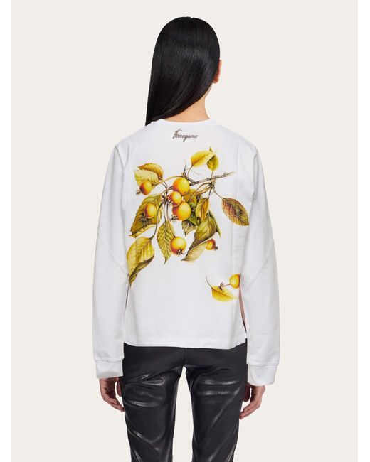 Long sleeved t-shirt with botanical print Ferragamo en coloris White