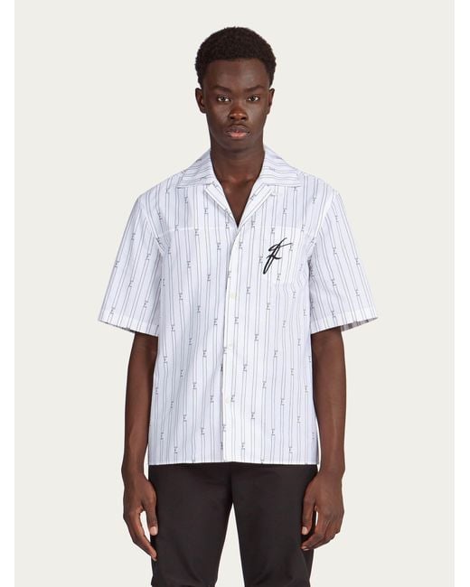 Short sleeved shirt with bowling collar Ferragamo pour homme en coloris White