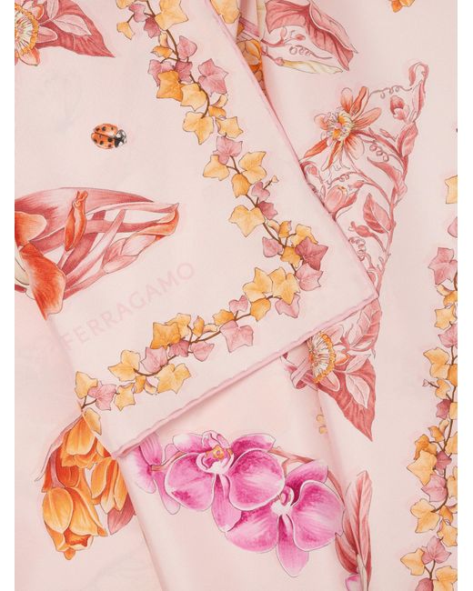 Ferragamo Pink Eden Shoes Print Silk Scarf
