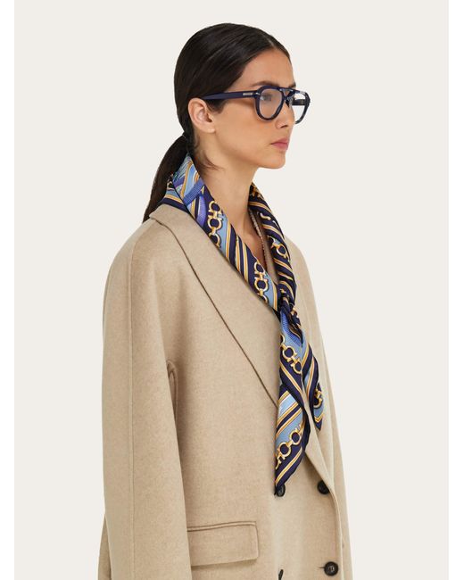 Ferragamo Blue Poised Leopards Print Silk Scarf