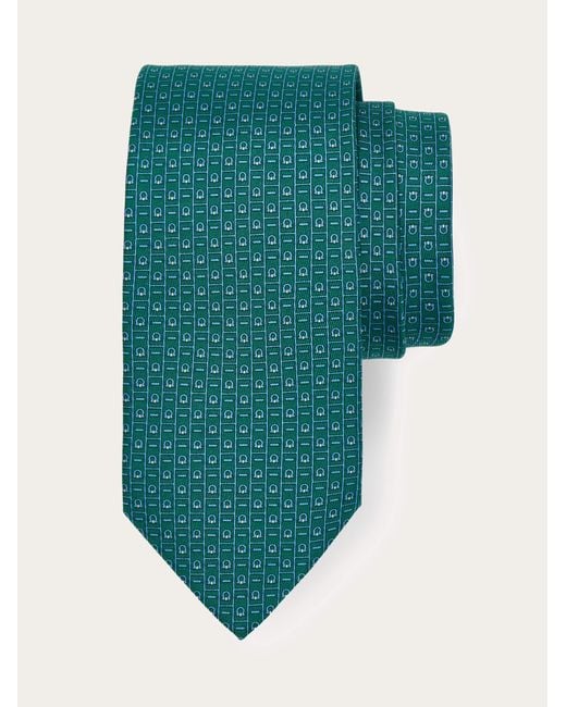 Ferragamo Green Gancini Monogram Print Silk Tie for men