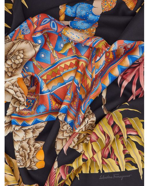Ferragamo Black India Print Silk Double Face Scarf