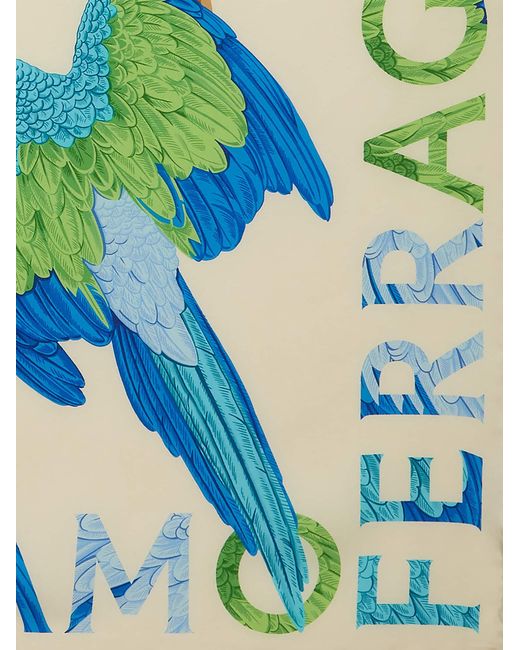 Ferragamo Blue Parrot Print Silk Foulard