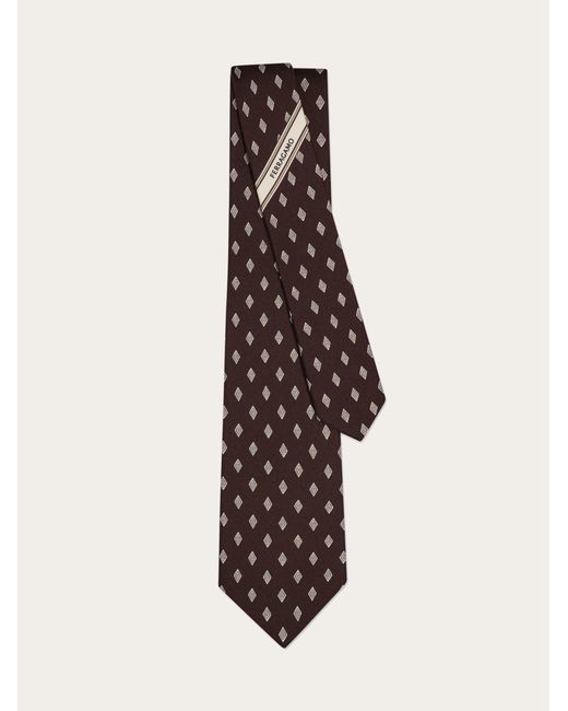 Ferragamo Brown Micro Gancini Print Silk Tie for men