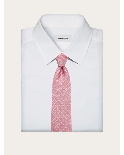 Ferragamo Pink Tag Print Silk Tie for men