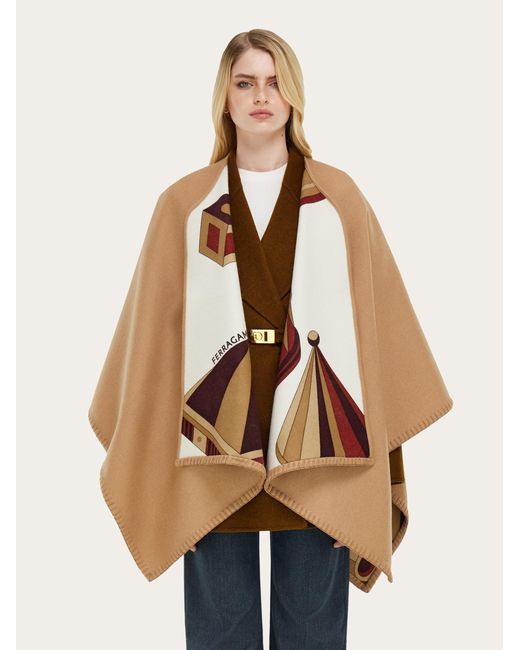 Ferragamo Brown Geometrical Renaissance Print Reversible Cape