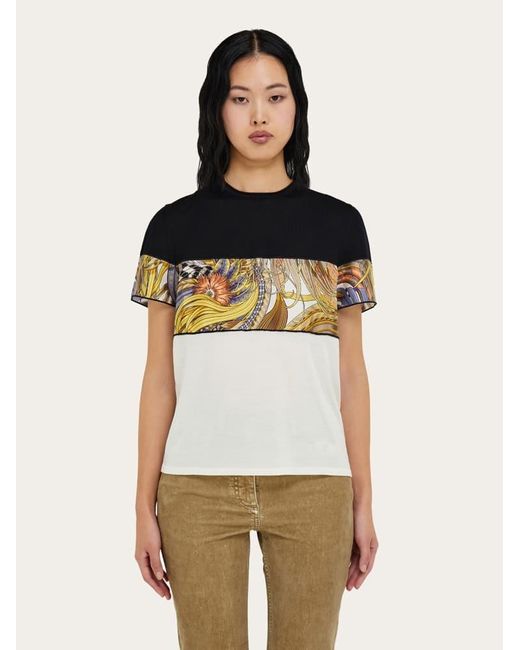 Ferragamo Black Crewneck T-Shirt With Rooster Print Inserts