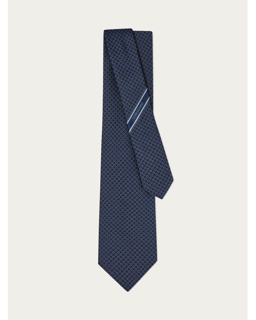 Ferragamo Blue Micro Gancini Print Silk Jacquard Tie for men
