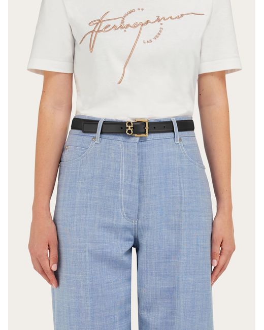 Ferragamo White Double Gancini Fixed Belt