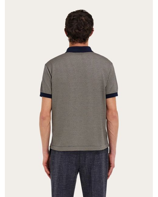Ferragamo Gray Short Sleeve Micro Check Polo for men
