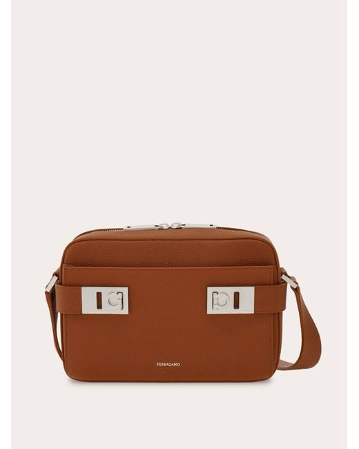Ferragamo Brown East-West Crossbody Bag With Hug Buckle for men