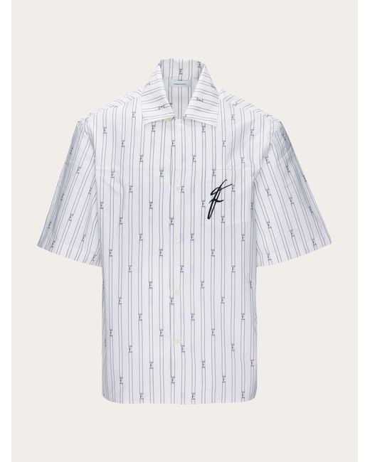 Ferragamo White Short Sleeved Shirt With Bowling Collar for men