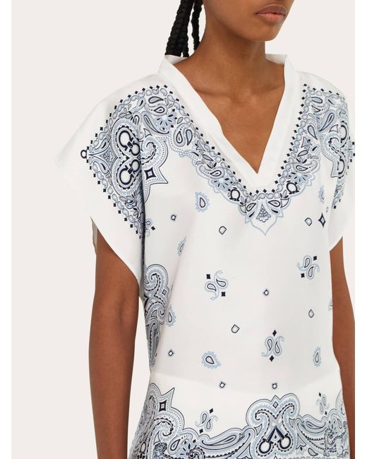 Ferragamo Blue Arabesque Print Poncho