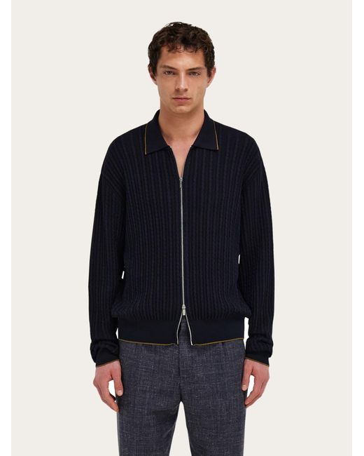 Ferragamo Blue Cotton And Silk Cardigan for men