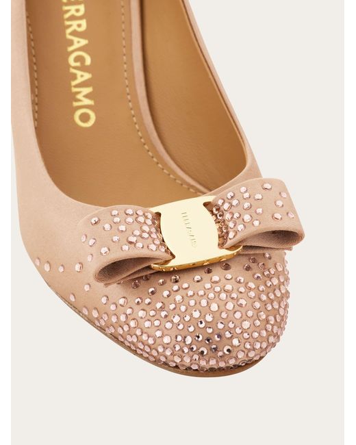Ferragamo Natural Vara Bow Pump With Crystals