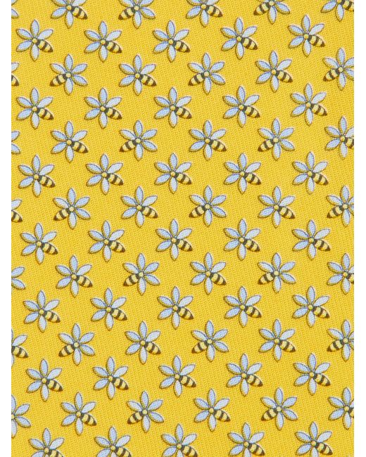 Ferragamo Yellow Bee Print Silk Tie for men