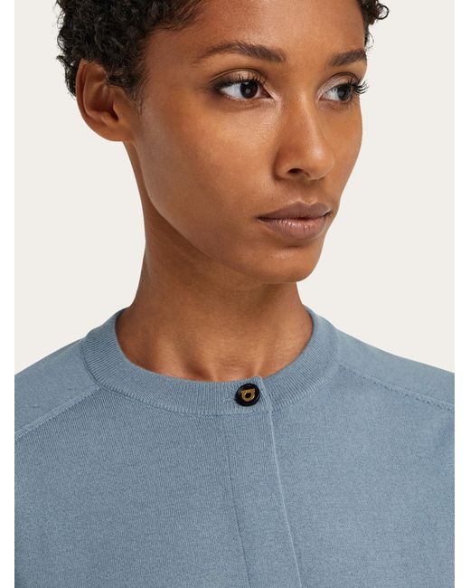 Ferragamo Blue Cardigan With Ribbon Detail