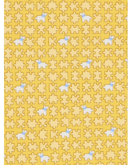 Ferragamo Yellow Puzzle Print Silk Tie for men