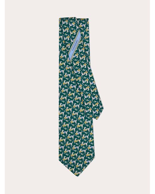 Ferragamo Green Hounds Print Silk Tie for men
