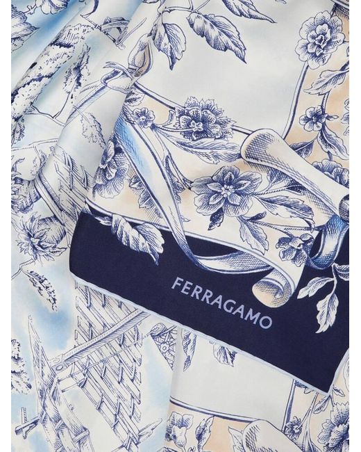 Ferragamo Blue Voyage Print Silk Scarf