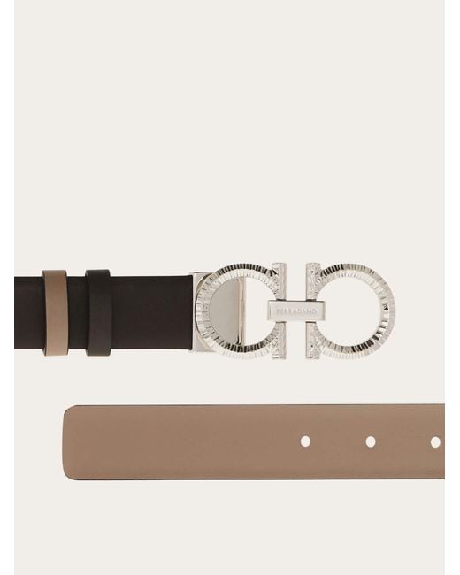 Ferragamo Brown Knurled Gancini Reversible And Adjustable Belt