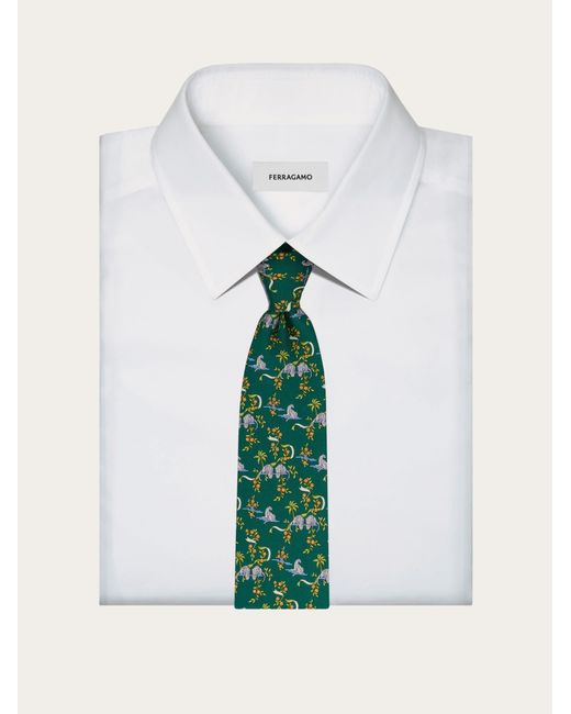 Ferragamo Green Amazon Print Silk Tie for men
