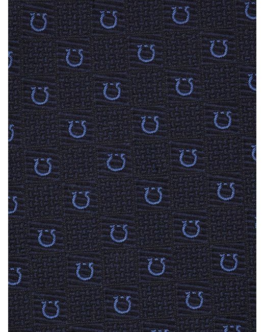 Ferragamo Blue Gancini Silk Jacquard Tie for men
