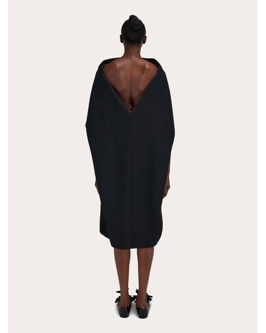 Ferragamo Black Belted Midi Dress With Billowing Front Panel