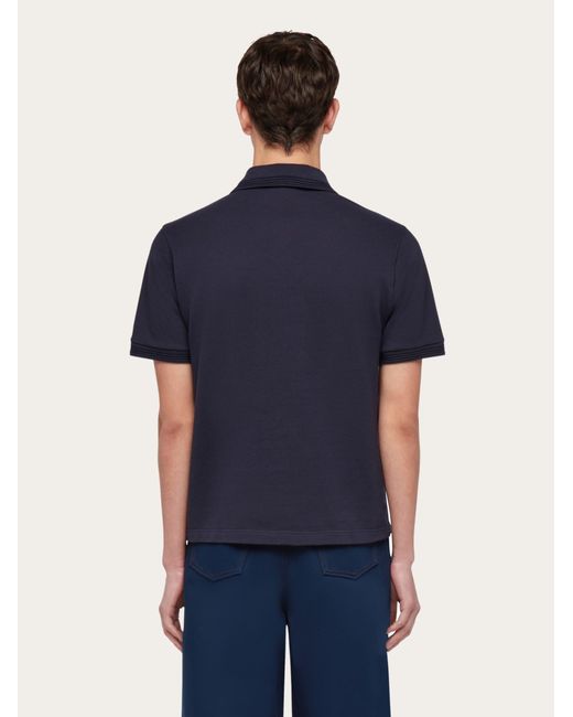 Ferragamo Blue Men Organic Cotton Polo Shirt for men